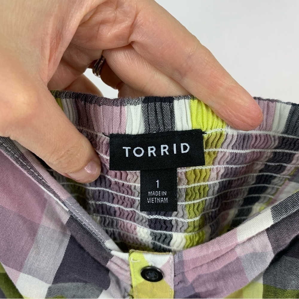 Torrid Multi Plaid Challis Button Front Midi Dres… - image 7